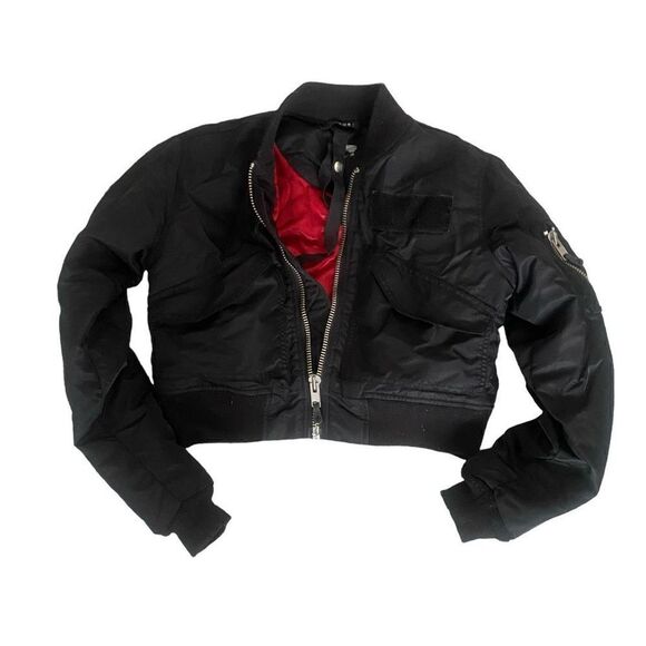 KSUBI Ski Jacket Women's Small (size tag missing) Black Crop Red Interior Zipper